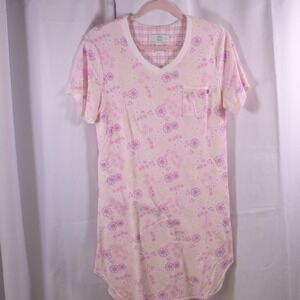 Karen Neuburger Pink Floral Nightgown Women Medium Soft Short Sleeve